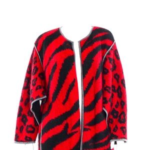 Mohair red/black multi animal print sweater by Escada